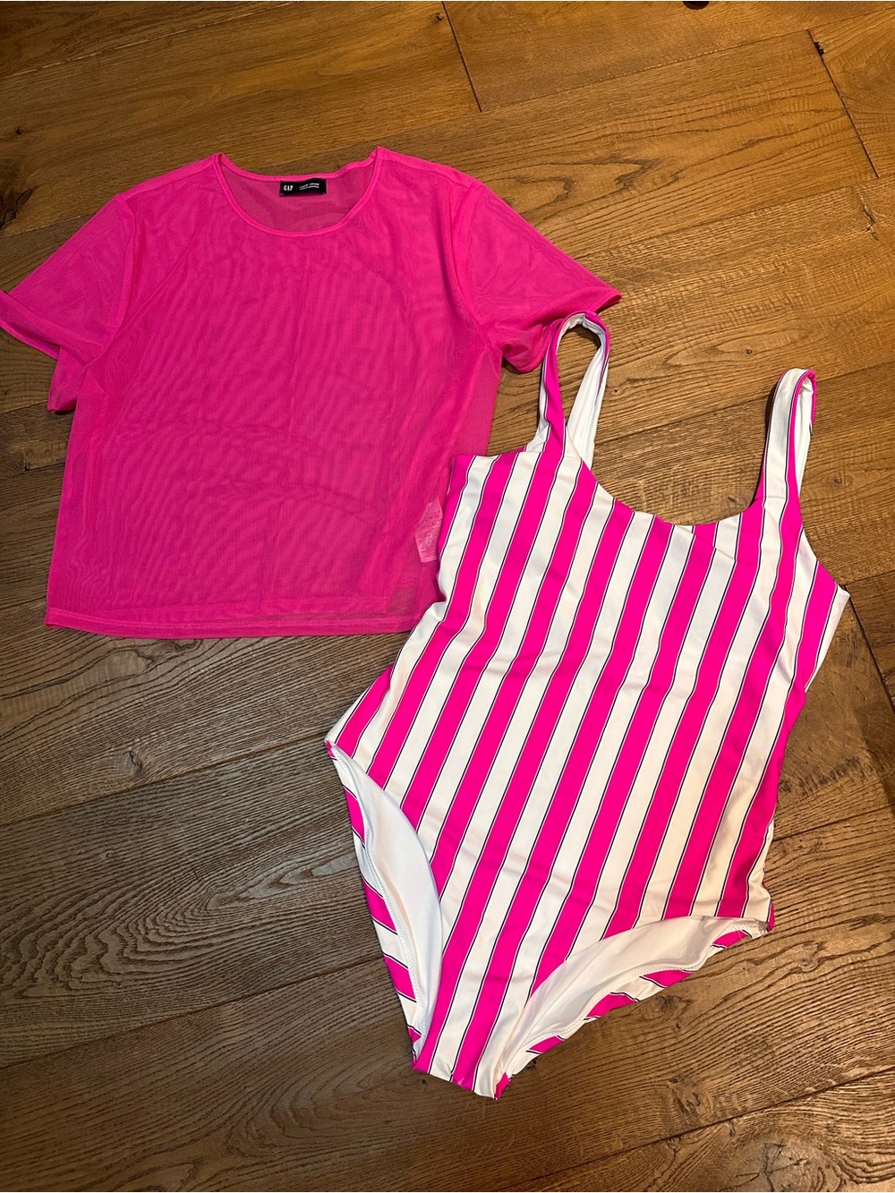 GAP Pink and White Striped Swimsuit